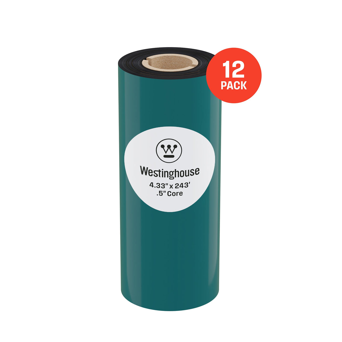 Thermal Transfer Ribbon, Black, 12 Rolls, 0.5 Inch Core, 4.33" x 243'