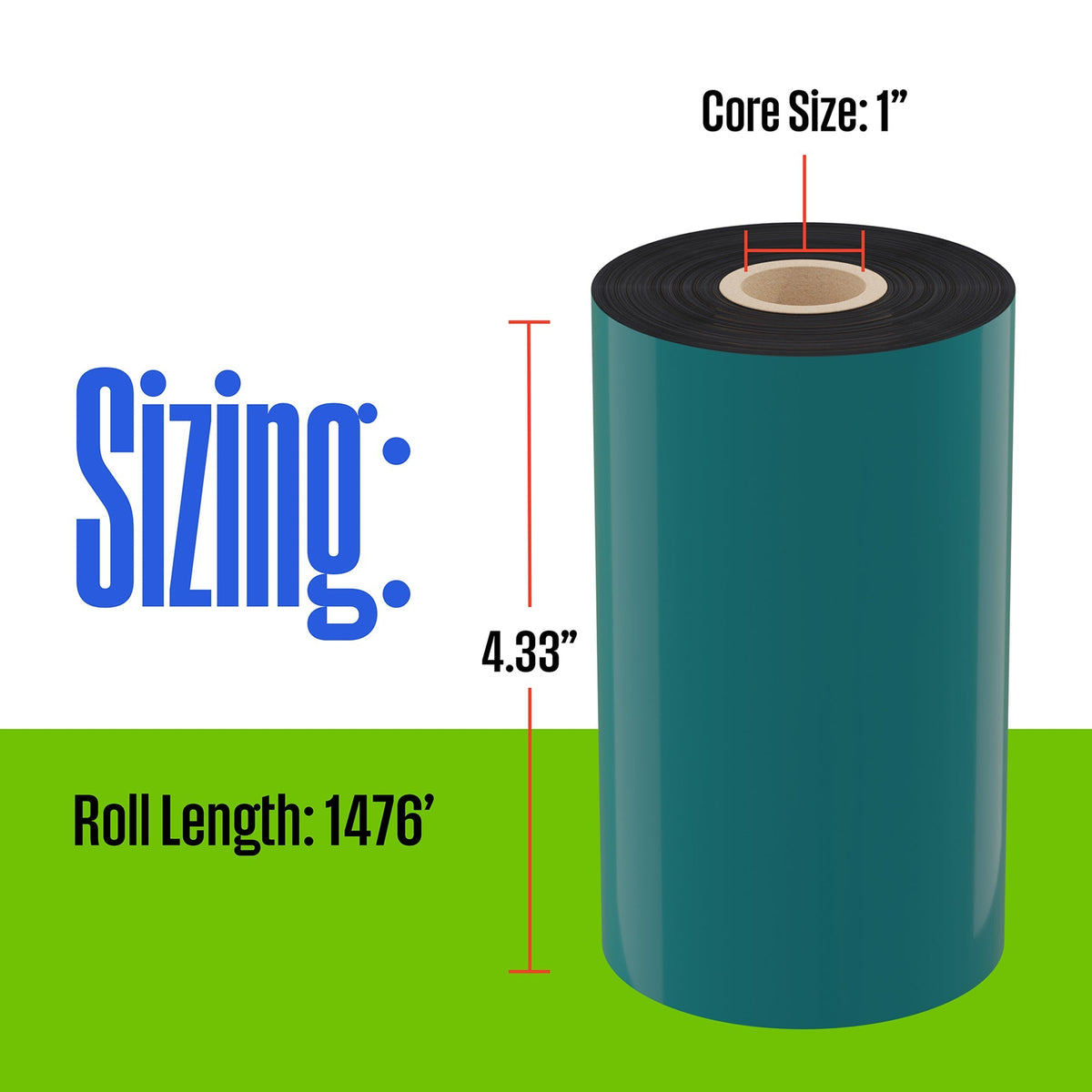 Thermal Transfer Ribbon, Black, 24 Rolls, 1 Inch Core, 4.33" x 1476'