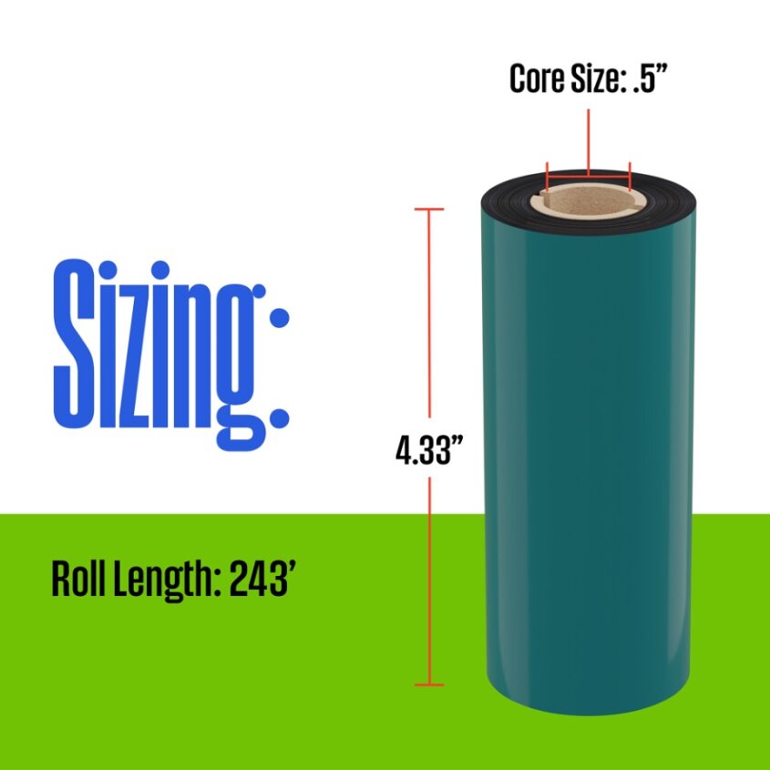 Thermal Transfer Ribbon, Black, 24 Rolls, 0.5 Inch Core, 4.33" x 243'